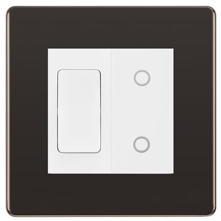 BG Black Nickel Screwless 2 Gang Custom Switch 1x 2 Way Switch 1x Secondary Touch Dimmer White Inserts