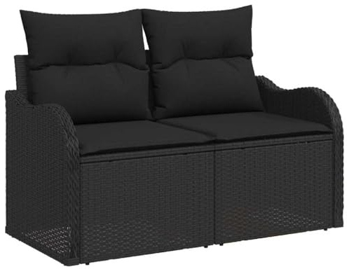 vidaXL Trädgårdsoffa Svart 121 x 62 x 69cm konstrotting, Modulsoffa för trädgård och terrass, lätt, UV-skyddad, hållbart utomhusmöblemang för moderna ytor