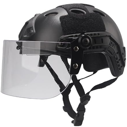 PJ Typ taktischer Paintball Airsoft Schnellhelm, CS Kriegsspiel Outdoor-Sport Taktische Ausrüstung,Mit Verstellbarer Transparenter Maske