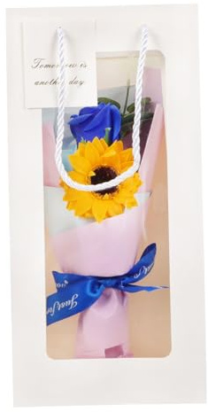 HOLIDYOYO Ramo de Flores de Jabón con Rosas y Girasoles para Decoración de Bodas Día de San Valentín y Cumpleaños Incluye Bolsa y Luces Decorativas