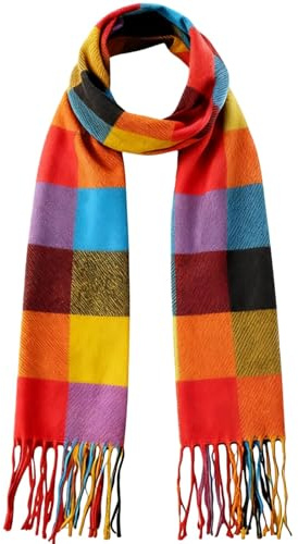 Men's Scarf Winter Warm Plaid Scarve Soft Wool Touch Mens Scarves Stylish Scottish Tartan Scarf for Women Reversible Check Tassel Long Scarve Gift for Birthday Mother's Day Valentine's Day, Red Orange