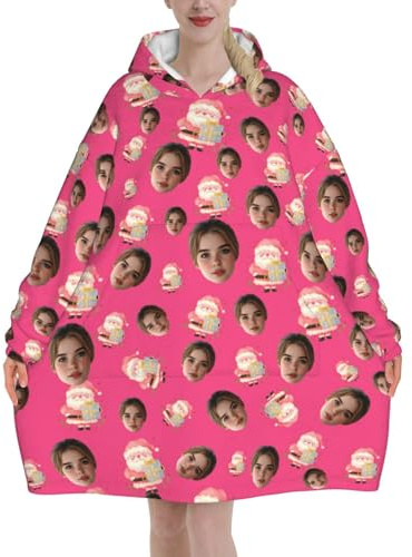 Xenorith Bata Manta Personalizado Sudadera Mujer y Hombre Batamanta Grande Hoodie Sudaderas con Foto del Rostro Batas de casa Invierno Tallas Grandes Manta con Capucha Regalos Personalizadas