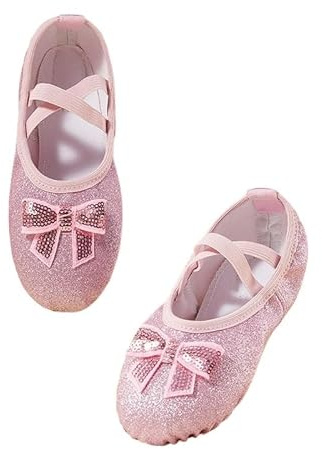 WUYXTO Glitter satin baletttofflor, platta dansskor, delade sulor ballerina, prinsar (små/stora barn) för kvinnor, Färg A, 36