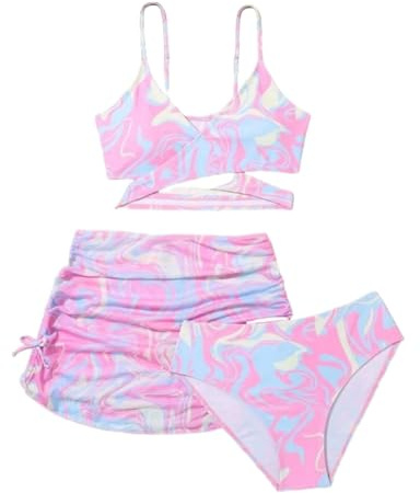 MäDchen Bikini Set,3-Teiliger Badeanzug FüR MäDchen Hohe Taille Bikini-Sets Mit ÜBerzug