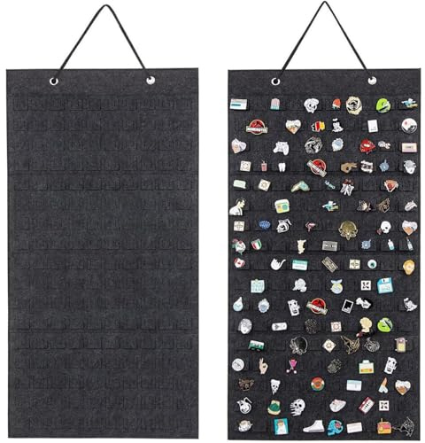 Premium Large Pin Badge Display Wall Organizer Board - Canvas Enamel Pinfolio Display Case Holder with 96 Slots for Buttons, Brooches & Labels, Perfect for Collectors