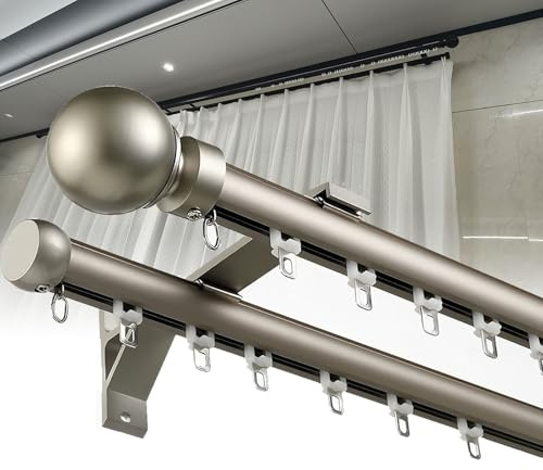 Binario per Tenda Doppio da Parete Resistente, Asta per Tenda in Lega di Alluminio Silenziosa, Guida per Tendaggi per Soggiorno, Camera da Letto e Balcone(Grigio,3.0m)