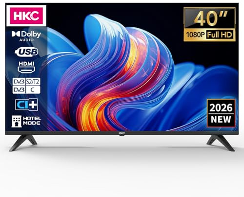 HKC Televisor 40 Pulgadas Full HD LED TV Sintonizador Digital DVB-T/T2-C-S/S2 con HDMI, Ci/Ci+, USB Grabador Reproductor, Modo Hotel (No Smart, H40Q1F-NS)