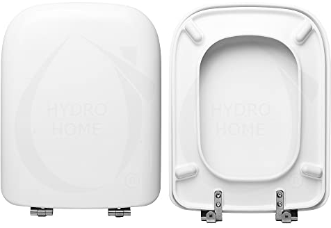 HYDRO HOME Copriwater compatibile con Ideal Standard Conca, Tavoletta WC Antibatterica in Plastica Termoindurente, Sedile WC Avvolgente con Cerniere Inox Fisse, Fissaggio inclinato, Bianco