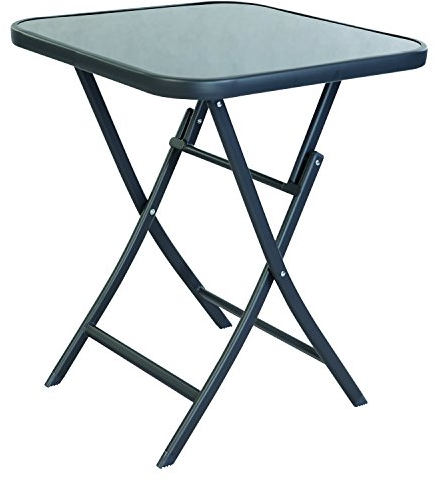 FineHome Bistrotisch Klapptisch Glas/Metall Glastisch Anthrazit/Dunkelgrau Glasplatte Eckig Balkontisch Gartentisch 60x60xH70cm