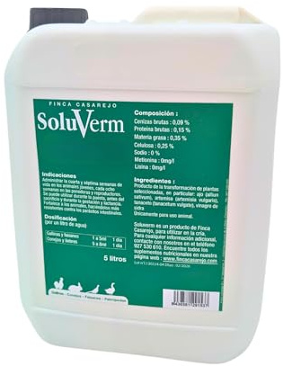 FINCA CASAREJO SoluVerm (5L) – Complemento líquido Natural para gallinas, palmípedas y Conejos – Apoyo digestivo y Confort intestinal