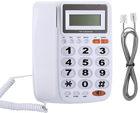 DAUERHAFT Téléphone Filaire avec répondeur Téléphone Fixe Extension de suppression de Bruit Filaire comme Calculatrice Grands Boutons , pour Le Bureau à Domicile(White)