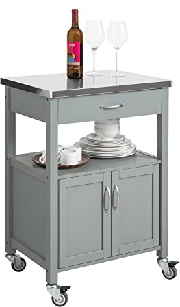 SoBuy Meuble de Cuisine à roulettes avec Plan de Travail Desserte Cuisine compacte pour Rangement Cuisine, extérieur ou Chambre Chariot de Service Multifonction Gris 60x92x44cm FKW22-HG