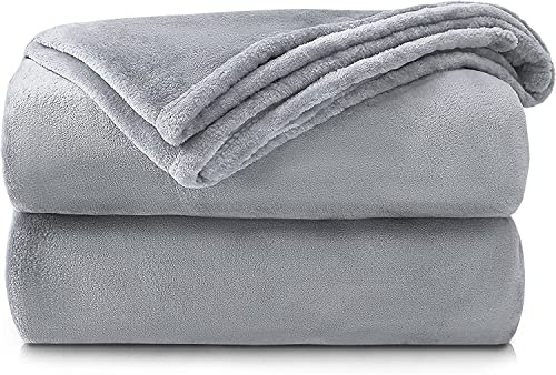 HOMES-LINEN Fleece Blanket Double Size Ultra Soft Throw Blanket Fuzzy Warm Cozy Plush Reversible Microfibre Flannel Blanket for Sofa Couch Bed Blanket Throw (Silver, 150 x 200 cm)