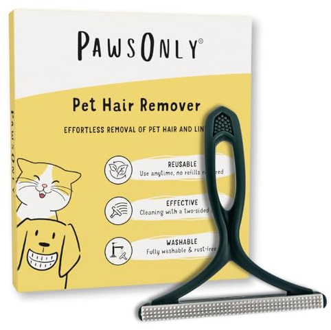 PawsOnly | Pet Hair Remover for Carpet, Furniture, Car, Sofa, Stairs, Clothes | Dog & Cat Fur Scraper Tool | Double Sided Plastic Brush | Reusable & Portable | Handheld Fluff Rake (Green)