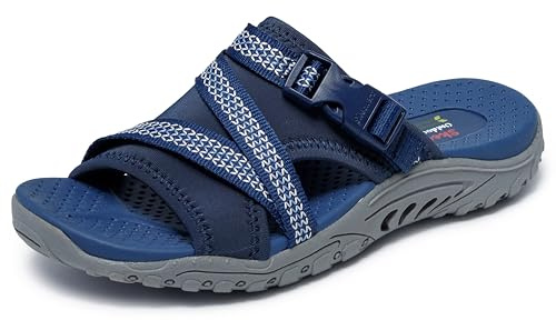 Skechers Women's REGGAE - SLIDE THRU sporty outdoor sandal, Navy 7M