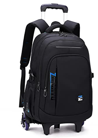 EKUIZAI Solid Color Trolley Backpack Schoolbag for Middle School Students Elementary Rolling Bag Daypack for Teen Boys