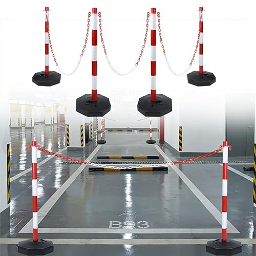 YUENFONG Absperrpfosten 4 Stück Kettenpfosten aus PE-Kunststoff, mit 140cm Absperrkette, Kettenständer Sperrpfosten mit Standfuß, 82x28x28 cm, Rot und Weiß