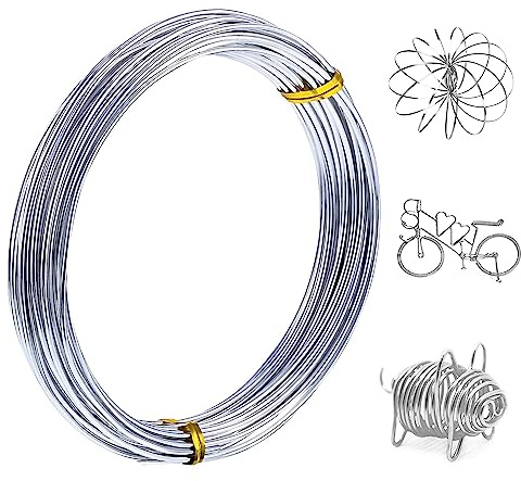 Hantverkstråd 2 mm x 20 m, tråd för pyssel, smyckestråd, aluminiumtråd, bindningstråd, modelleringstråd, rostfri aluminiumtråd, silvertråd, smyckestråd för smyckestillverkning, hantverk