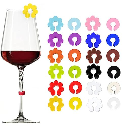 SURALIN 24 Pièces Marqueurs de Verre Marque-verres Verres À Boire Marqueurs de Verre Marqueurs de Boisson en Silicone Marqueurs de Verre Verre Jante Verres Marque