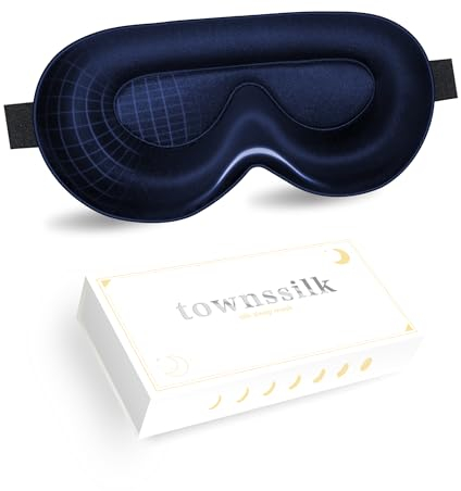 townsslik 3D sonno maschera per gli occhi,doppia faccia 19 mm seta di gelso di lusso,nessuna interferenza con le ciglia,confortevole per gli occhi,tracolla regolabile,adatto uomini,donne bambini,blue
