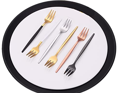 UK_18_knife6 Pieces Gold Tea Forks Stainless Steel Fruit Fork Cake Snack Salad Coffee Fork Mirror Dinnerware Cutlery Set (Color : 6pcs Mirror Rose)