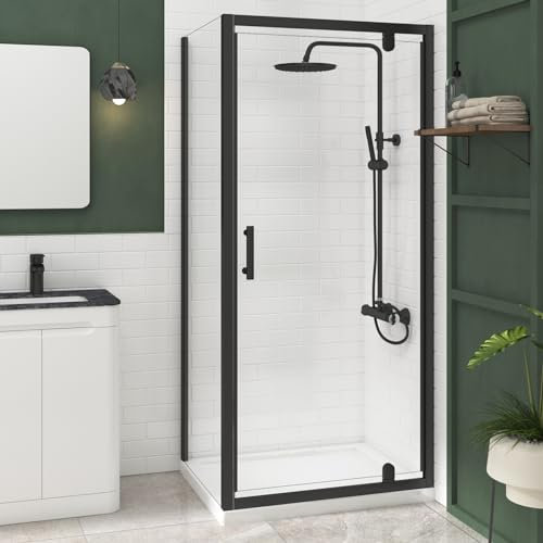900x700mm Pivot Shower Enclosure Matt Black Reversible Screen Panel with 6mm Glass Door Shower Cubicle