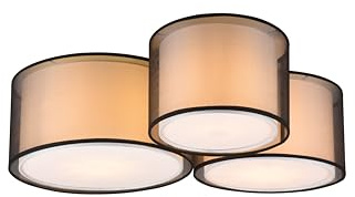 lightling Barto Deckenleuchte, Modern, Breite: 65 cm, Höhe: 21 cm, Länge: 55 cm, Korpus schwarz matt Metall, Stoffschirm rauchfarbig, Innenschirm weiß, exkl. 3 x E27, max: 40W