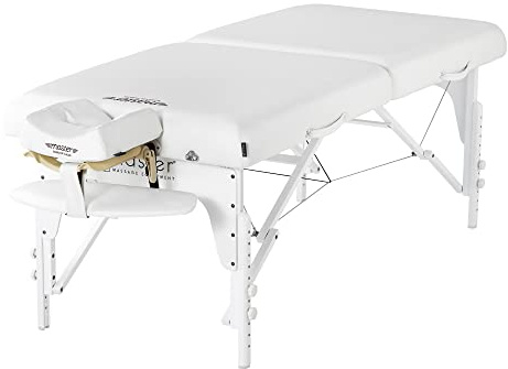 Master Massage 31 Montclair Pro Portable Massage Table Package, Memory Foam Cushioning, Reiki Panels, Shiatsu Cable Release- Tattoo Table, Spa Bed, Facial Bed - White