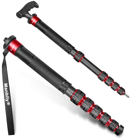 Manbily Camera Monopod 69-Inch 32mm Tube Carbon Fiber Walking Stick Monopods for Cameras 6 Sections Portable Compact Travel with Handle & Phoneclip Max. 33lbs for DSLR Video Camcorder Stand (Red)