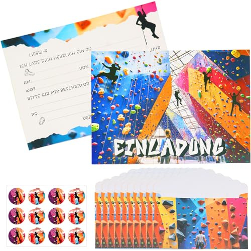 Klettern Einladungskarten 12 Umschläge Aufkleber Kindergeburtstag Partycard | Einladung Klettern 12 Einladungskarten 12 Umschläge 12 Aufkleber, Bouldern Kletterhalle Einladungskarten