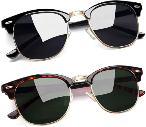 Joopin Polarised Classic Semi-Rimless Sunglasses for Women Men | Anti-Glare, UV400 Protection, Retro Horn Rimmed Half Frame Square Lightweight Durable for Driving Running Fishing Cycling
