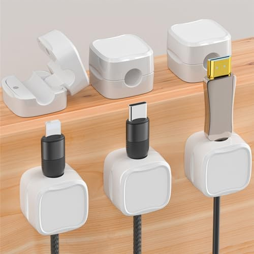 Magnetic Cable Holder, Powerful Desktop Cable Manager, Self-Adhesive Magnetic Cord Organizer, Concealed Phone Charging Wire Holder for Nightstand & Home Office Desk（White）