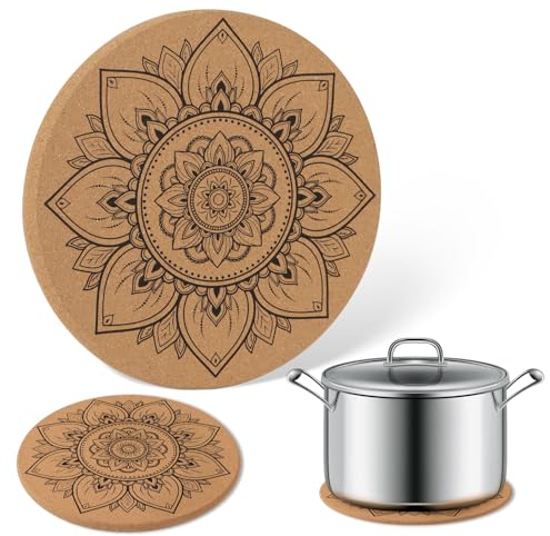 2pz Sottopentola Sughero Rotondo, Diametro 19cm, Sotto Pentola Presine da Cucina, Sottopiatti per Tazze Bicchieri