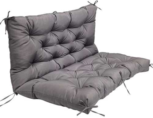 Bankauflagen mit Rückenlehne, Wasserfest Hollywoodschaukel Auflagen, Mit 8 Bändern Rutschfest Gartenbank Auflage Ersatzpolster, Gesteppte Lounge Kissen Palettenmöbel(Size:120 cm,Color:Dunkelgrau)