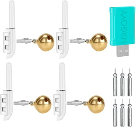 HRGOYY 4 campane di allarme da pesca, luce notturna con fibbia, indicatore di abbondanza a LED, per pesca notturna, allarme morso per canna da pesca (versione aggiornata)