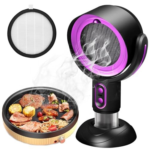 DISHENGZHEN Portable Range Hood, Desktop Range Hood with Detachable Aluminum Filter and Oil Collection Cup, USB Rechargeable Desktop Exhaust Fan for Indoor BBQ Hot Pot black purple