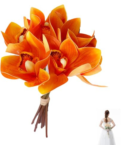 lvifloae 6 steli Finti Orchidee Decorazioni Fiori di Seta Stampati in 3D Stelo in Filo di Ferro Orchidee Decorazioni Floreali per casa Matrimonio Ufficio Feste Festive Decorazioni (Arancia)