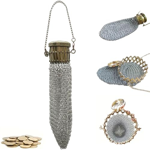 Handmade 1920's English Vintage Coin Purse Wallet, Chain Metal Mesh Wallet for Coins, Dice, Jewelry, Cosmetics, Mini Vintage Double Mesh Coin Holder Pouch Ideal for Collectible (Bronze)