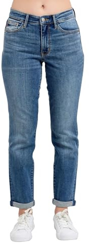 Judy Blue Women's Mid Rise Stretchy Boyfriend Jeans (US, Numeric, 5, Regular, Regular, Med)