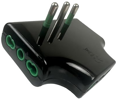 FANTON Adattatore salvaspazio da spina grande 16A a 3 spine bipasso 10A/16A, colore nero