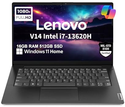 Lenovo V14 Gen 4 Business Laptop (14 FHD Anti-Glare, Intel 10-Core i7-13620H, 16GB RAM, 512GB SSD), Webcam with Privacy Shutter, Ethernet, Wi-Fi 6, HDMI, Bluetooth, Win 11 Home w/ Copilot, Black
