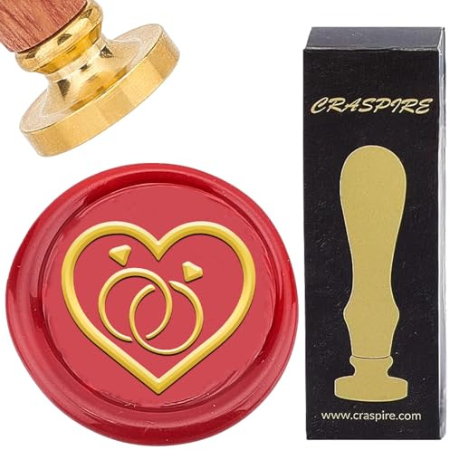 craspire 1.18 Zoll/30mm Wachssiegelstempel Liebe Diamantringe Herz Romantischer Frühling Vintage Messingkopf Holzgriff Abnehmbarer Ersatz Siegelstempel Für Geburtstagsfeier Hochzeit Unterschrift