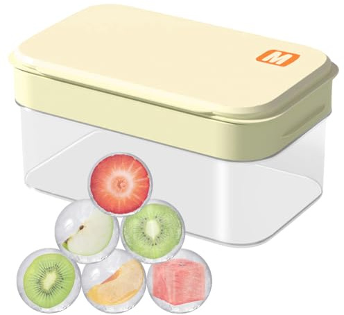 Satiskid Ice Cube Tray with Lid, Large Round Ice Cube Maker, 28 PCS Ice Cubes with Storage Bin & Ice Shovel, Easy Press to Release, Homemade Ice Balls, Frozen Ice Cube Molds (Beige)