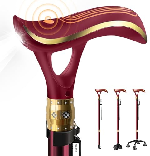 ispuoocti Multifunctional Walking Stick for Men & Women Telescopic and Adjustable Walking Sticks for Seniors USB Direct Charge with LED Light One Walking Stick for Three Purposes Light and Stable (Red
