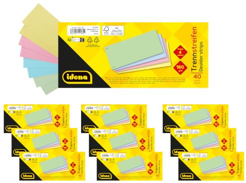 Idena 90374 - Tiras separadoras, 400 unidades perforadas, registro de papel FSC-Mix de 180 g/m² en 4 colores, para la escuela y la oficina