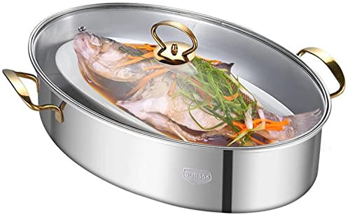 Cuocipesce ovale in acciaio inox con griglia per cuocere a vapore e bollire, pentole ideali per pesce e zuppe