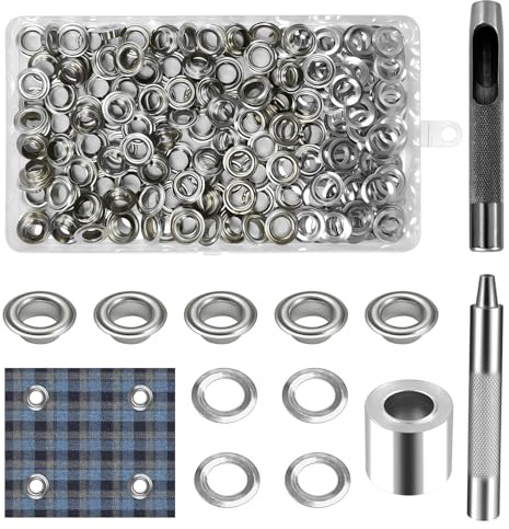 Minfuerang 120pcs Ösen Werkzeug Kit,8mm Grommet Ösen Set,Metallösen Kupfer mit MetallSockel,Ösenstanzer,Klopfstab,Eyelets für DIY,Leder,Schuhe,Handwerk Stoff,Zelte(8MM)