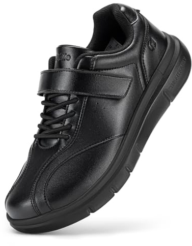 FitVille Diabetic Shoes for Men Extra Wide Comfortable Leather Walking Shoes Hook & Loop Orthopedic Dress Sneakers for Swollen Feet Jet Black