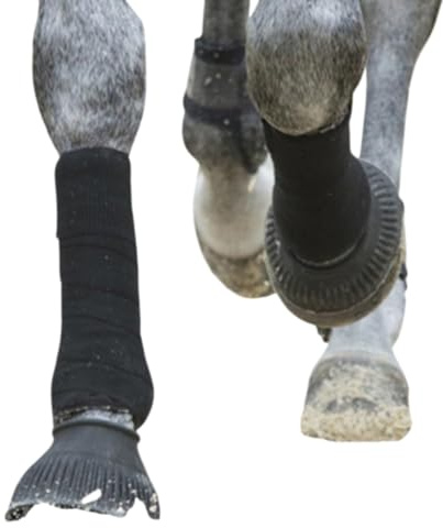 TCHAWk 4 Piezas Vendajes para Patas de Caballo, Bandas para Patas de Equino con Cierres de Gancho y Ojal, Polar 200 * 12cm (Negro)
