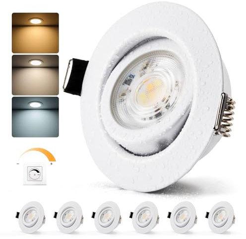 Bojim Spot LED Encastrable Dimmable 230V, Salle de Bain IP44 Trou 68mm | Blanc Chaud / Neutre / Froid, 7W Spots de Plafond pour Cuisine Salon, Lot de 6